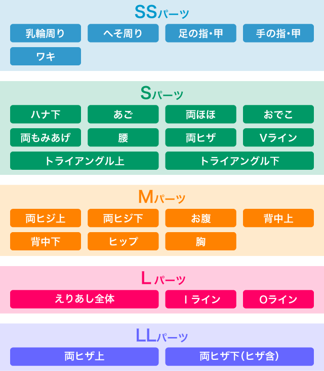 脱毛パーツチャート